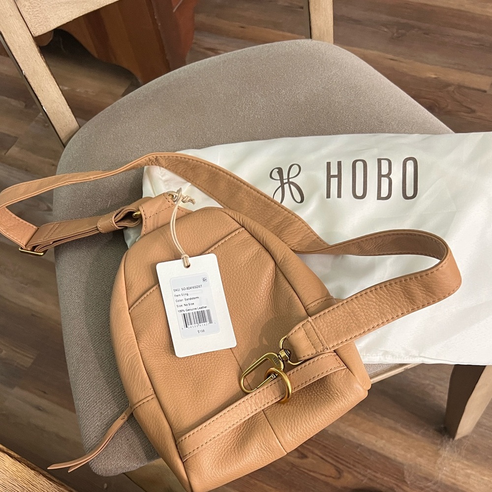HOBO Tan Leather Backpack Compact Minimalist Design
